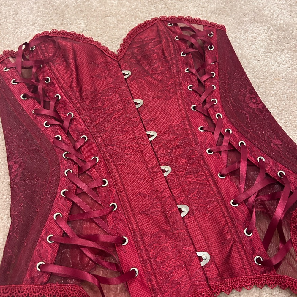 Adore Me Red Lace Corset Bustier
